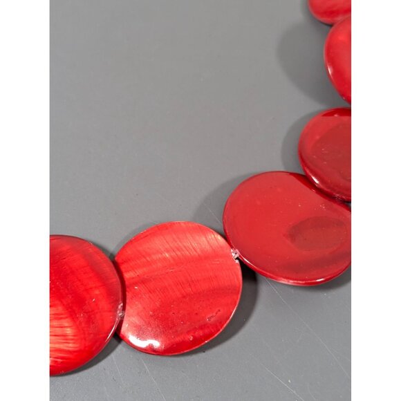 Charming Charlie Red Shell Disc Necklace Statement Beachy Boho 19" - Picture 3 of 9